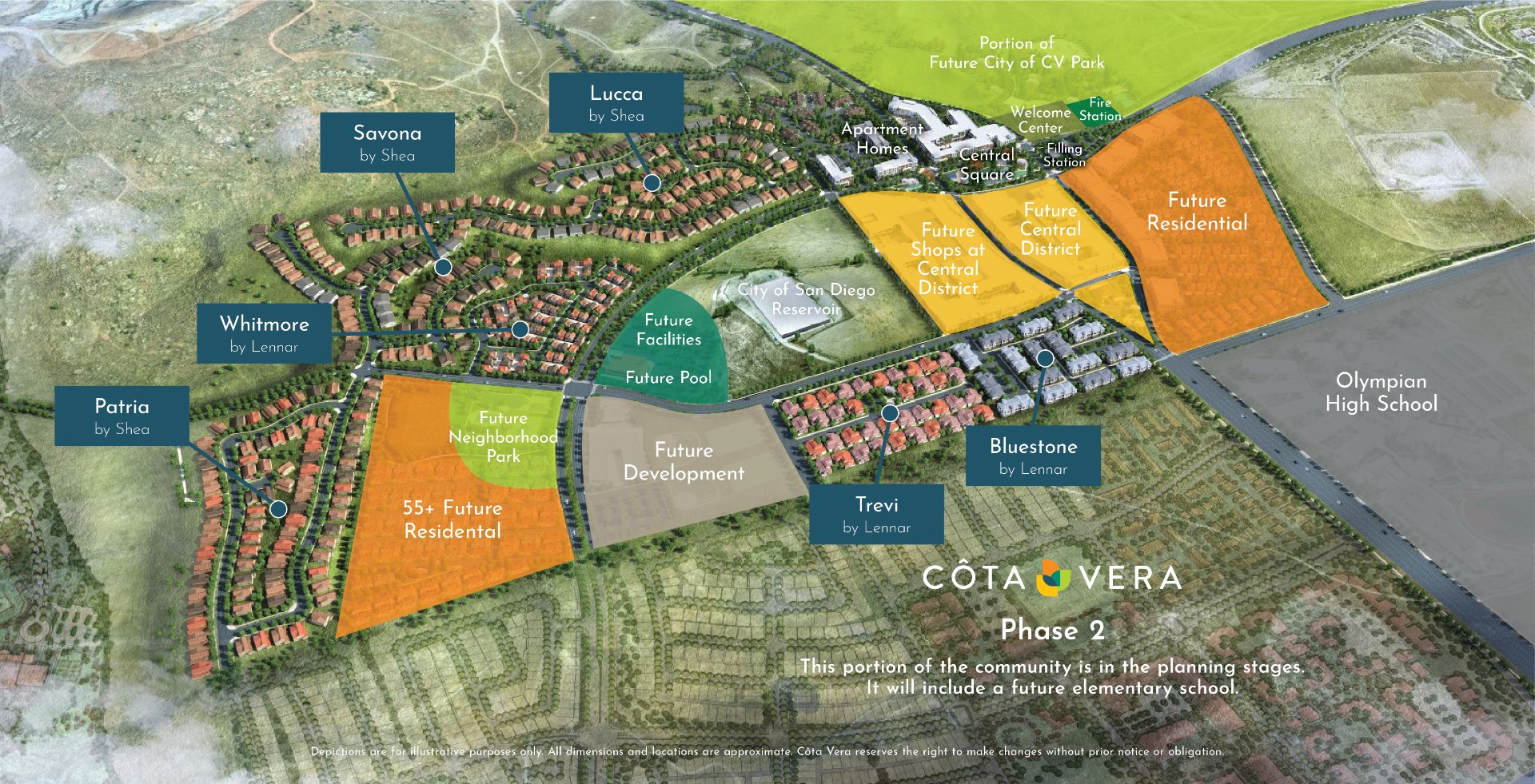 Cota Vera site map, with color blocks of future development